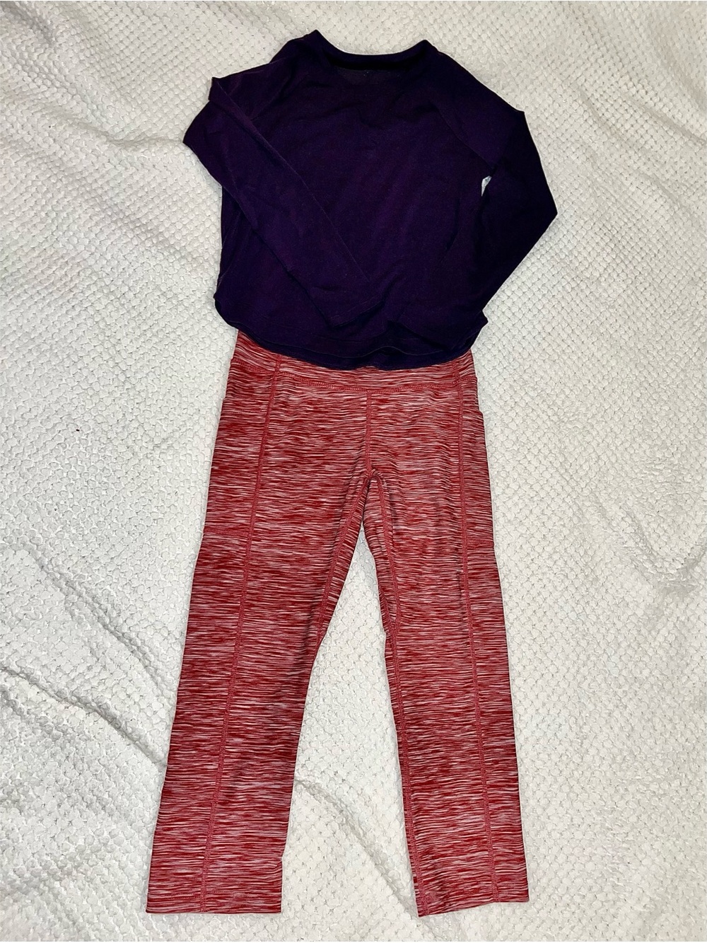 Girls Athletic Lot Purple Long Sleeve Workout Shirt Red  Leggings W/ Pocket XS S